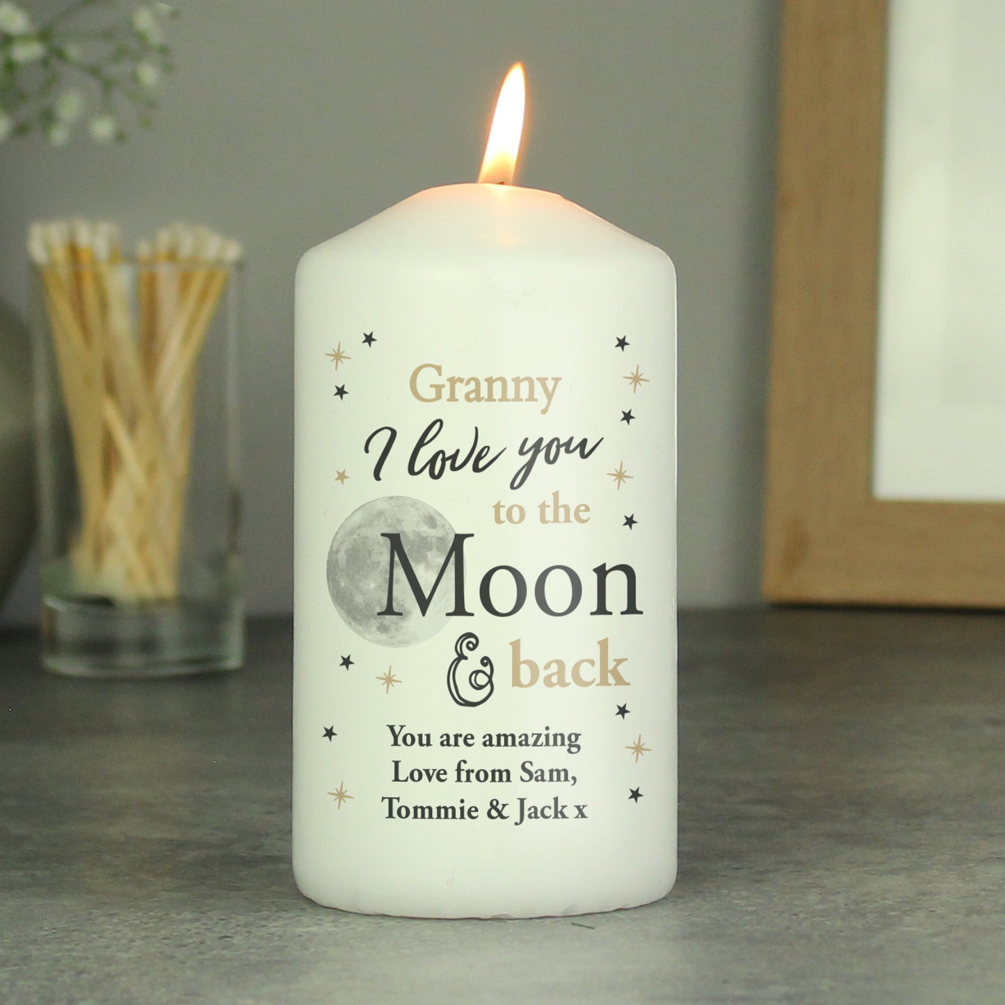 Personalised To the Moon and Back... Pillar Candle - MK&JD Gifts