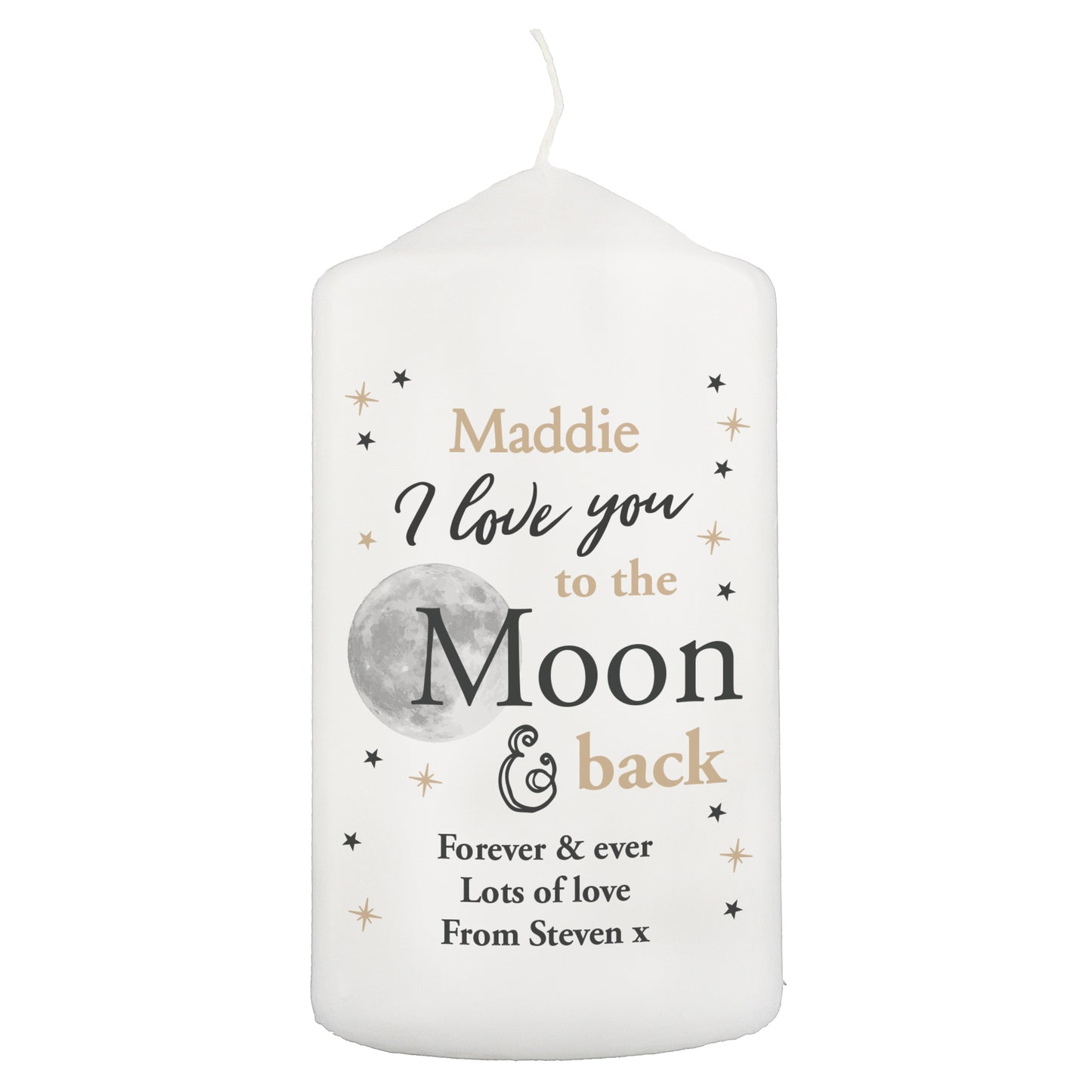 Personalised To the Moon and Back... Pillar Candle - MK&JD Gifts