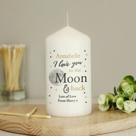 Personalised To the Moon and Back... Pillar Candle - MK&JD Gifts