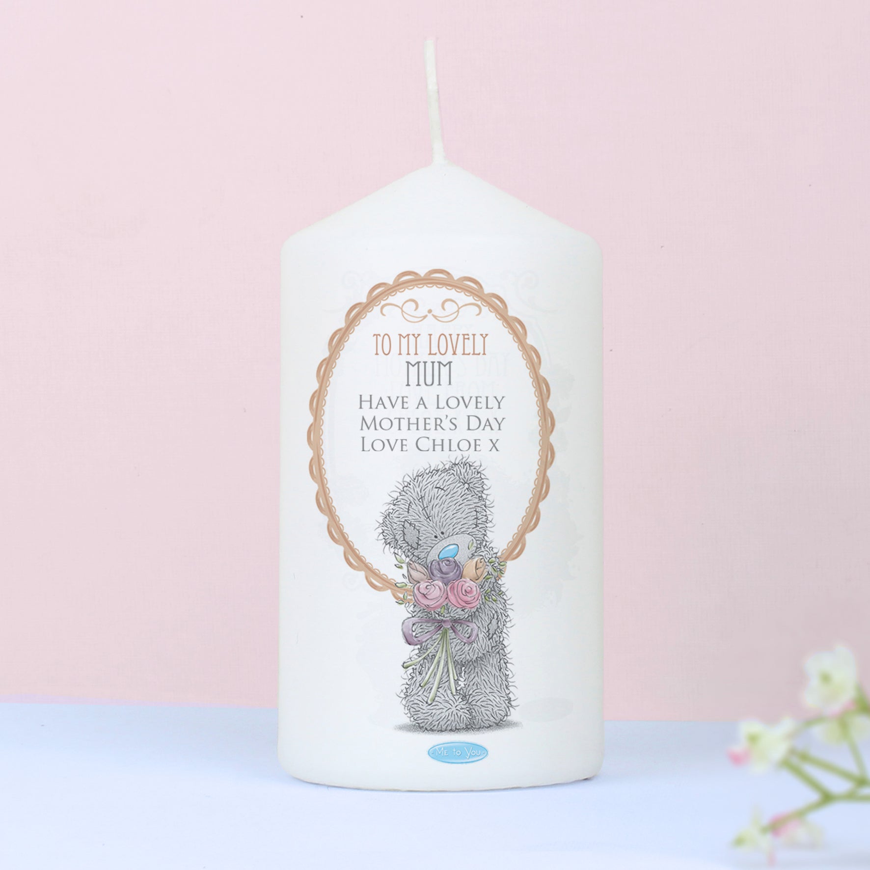 Personalised Me to You Flowers Pillar Candle For Her - MK&JD Gifts