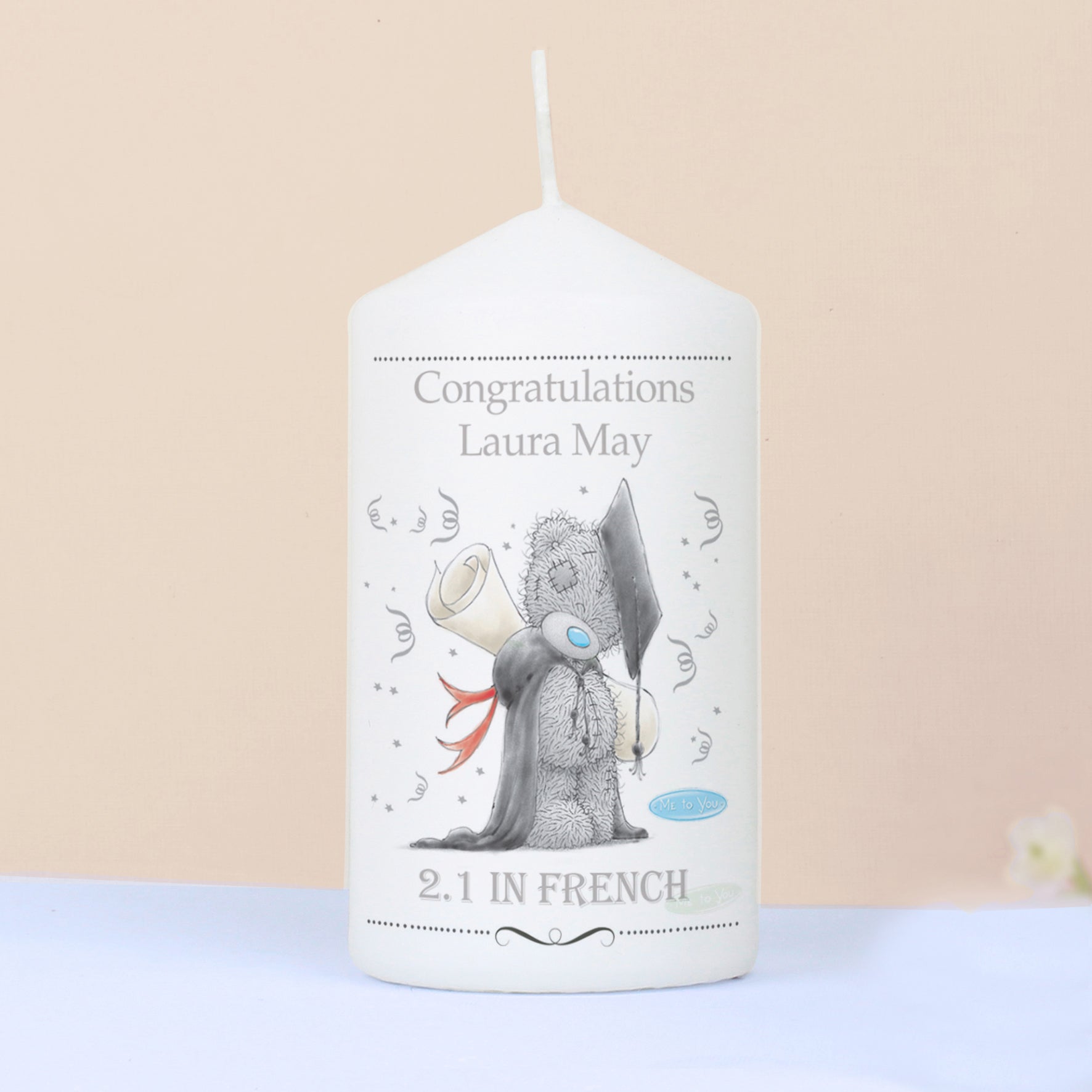 Personalised Me to You Graduation Pillar Candle - MK&JD Gifts