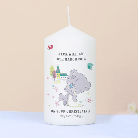 Personalised Tiny Tatty Teddy Christening Pillar Candle - MK&JD Gifts