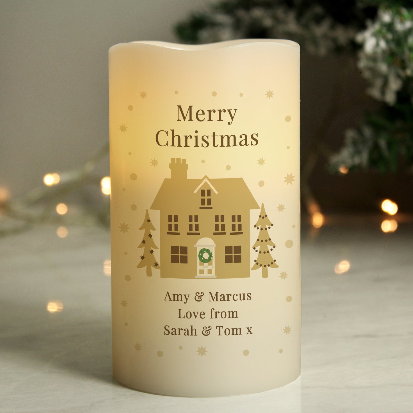 Personalised Festive Village LED Candle - MK&JD Gifts