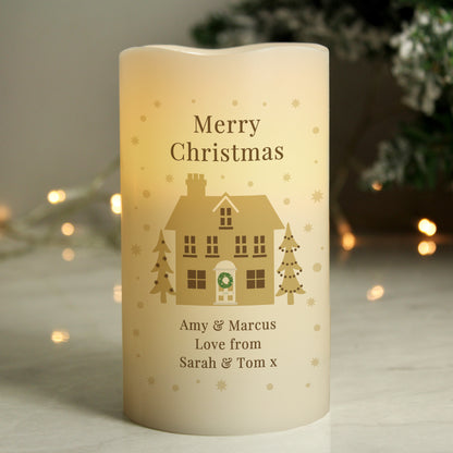 Personalised Festive Village LED Candle - MK&JD Gifts