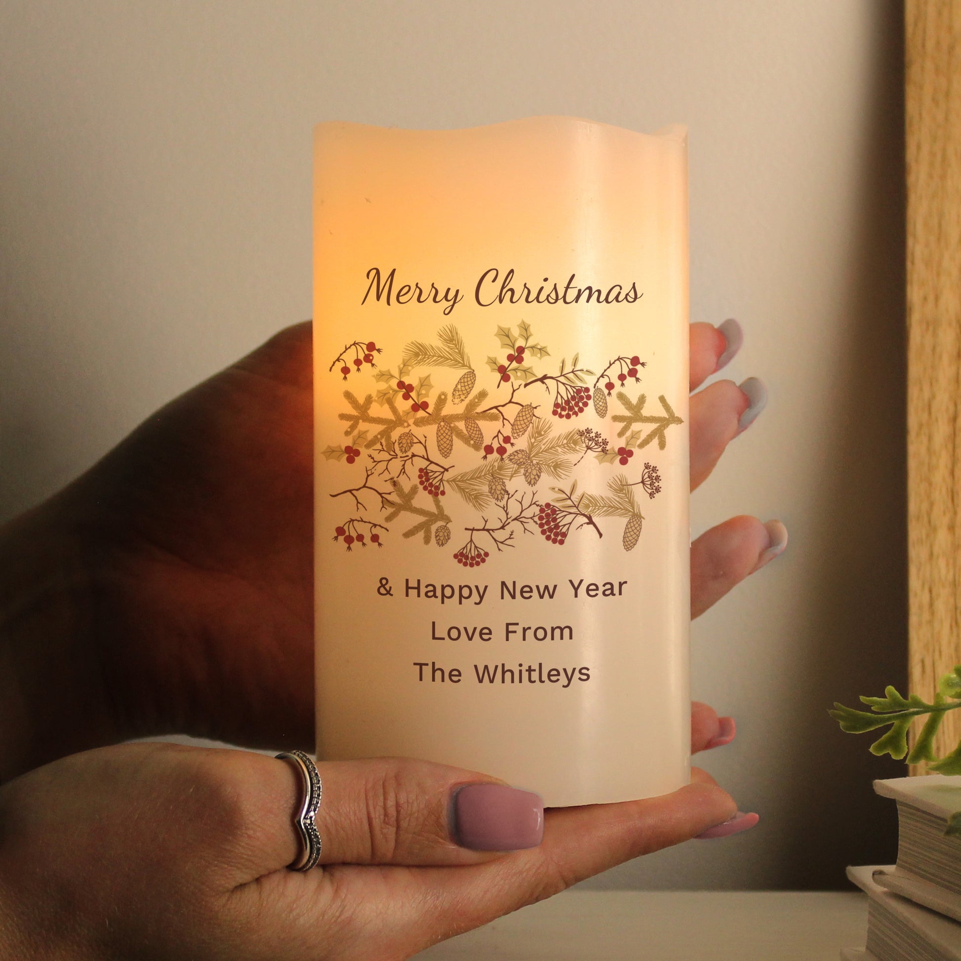 Personalised Christmas Floral LED Candle - MK&JD Gifts