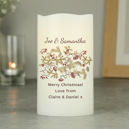 Personalised Christmas Floral LED Candle - MK&JD Gifts