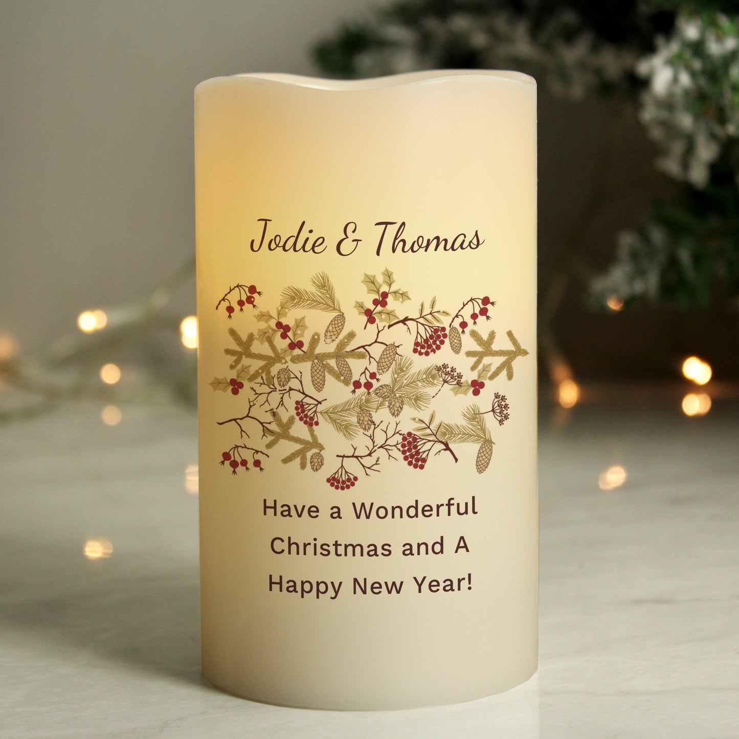 Personalised Christmas Floral LED Candle - MK&JD Gifts