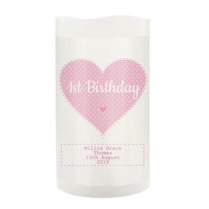 Personalised Stitch & Dot Baby Girl Night Light LED Candle - MK&JD Gifts