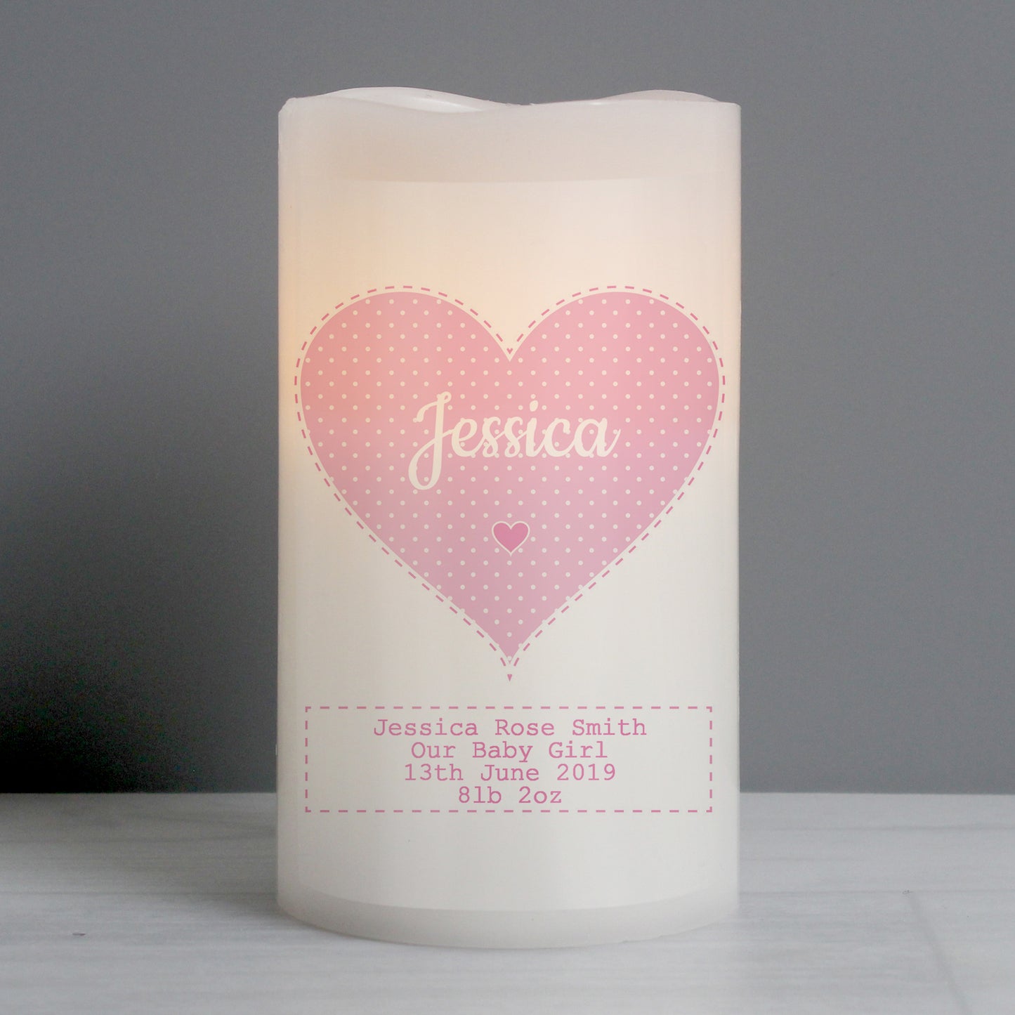 Personalised Stitch & Dot Baby Girl Night Light LED Candle - MK&JD Gifts
