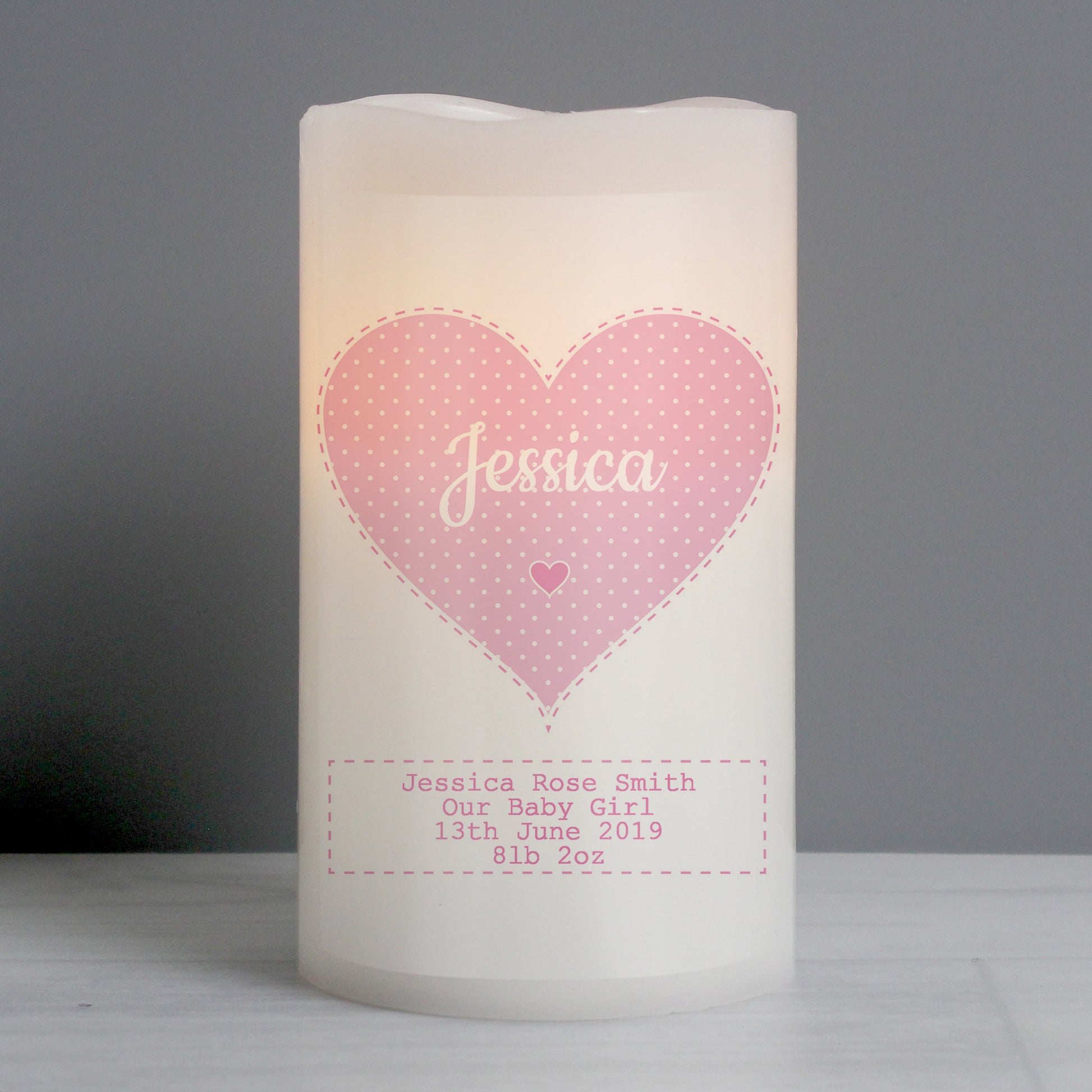 Personalised Stitch & Dot Baby Girl Night Light LED Candle - MK&JD Gifts