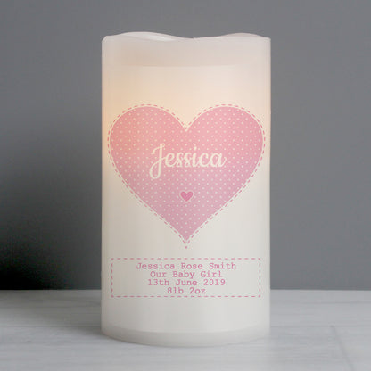 Personalised Stitch & Dot Baby Girl Night Light LED Candle - MK&JD Gifts