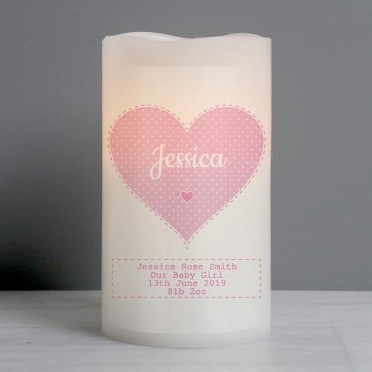 Personalised Stitch & Dot Baby Girl Night Light LED Candle - MK&JD Gifts