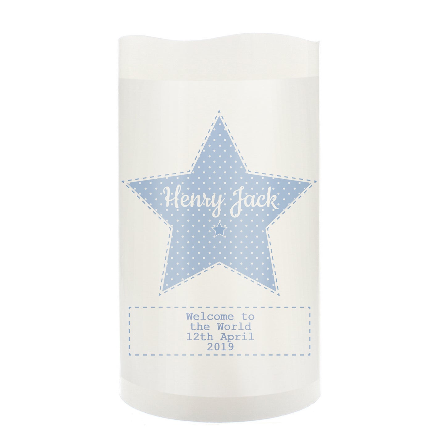 Personalised Stitch & Dot Baby Boy Nightlight LED Candle - MK&JD Gifts