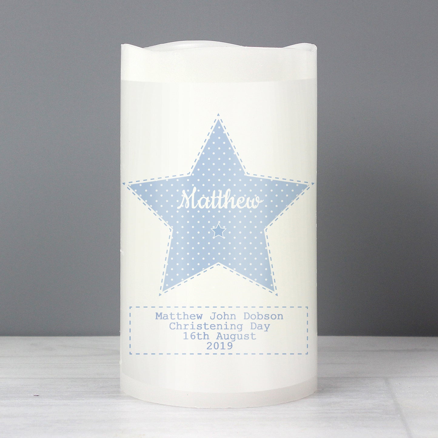 Personalised Stitch & Dot Baby Boy Nightlight LED Candle - MK&JD Gifts