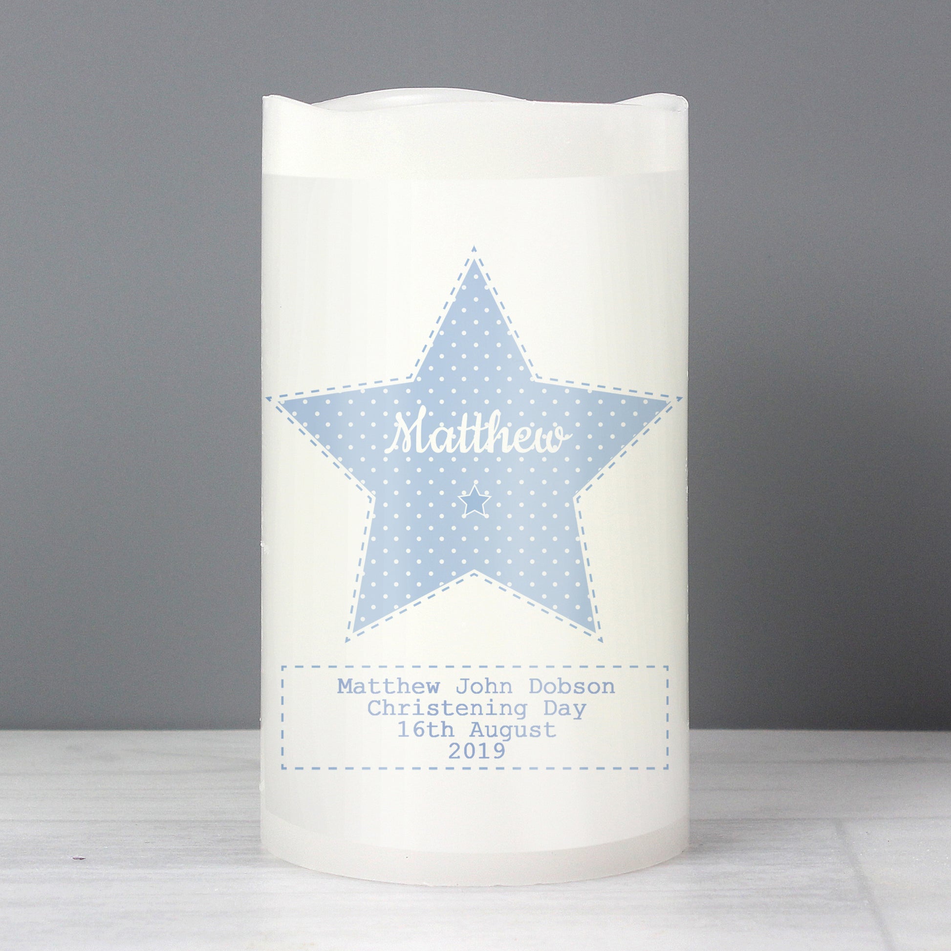 Personalised Stitch & Dot Baby Boy Nightlight LED Candle - MK&JD Gifts