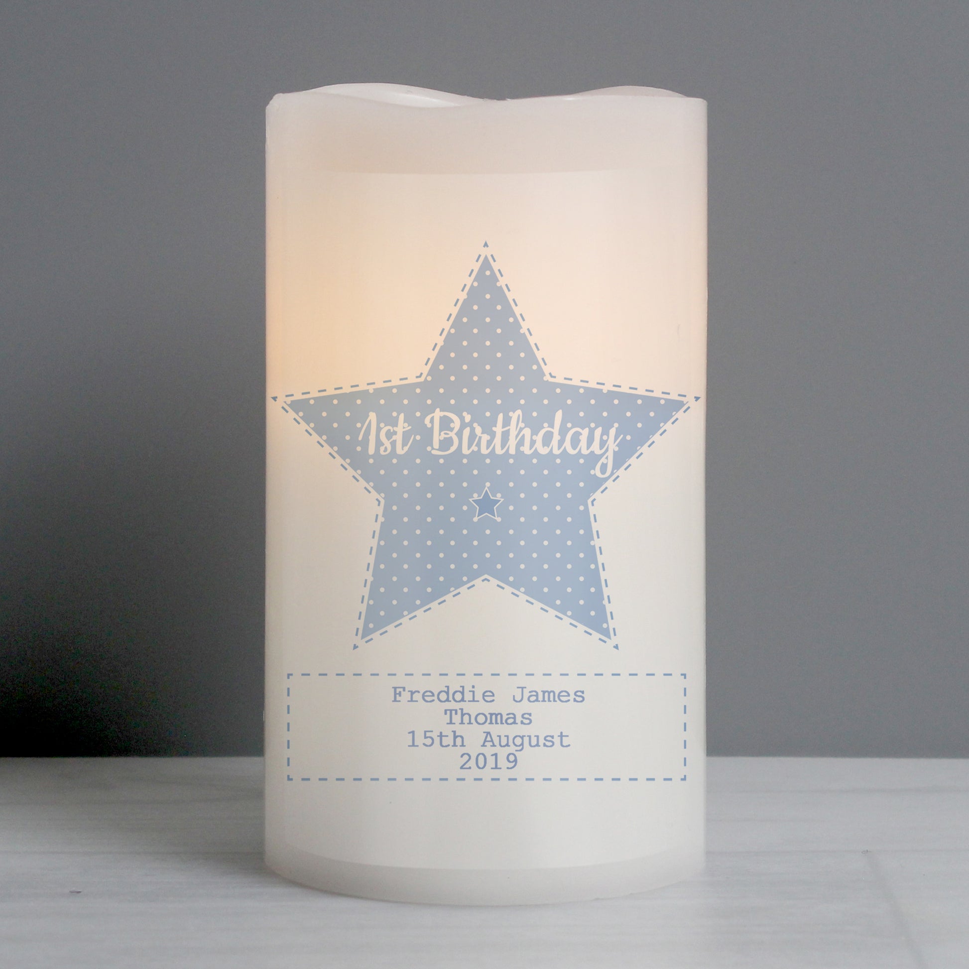Personalised Stitch & Dot Baby Boy Nightlight LED Candle - MK&JD Gifts
