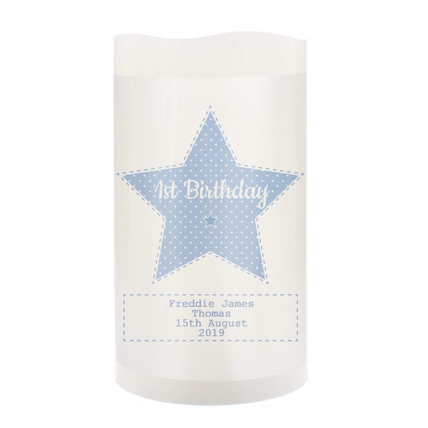 Personalised Stitch & Dot Baby Boy Nightlight LED Candle - MK&JD Gifts