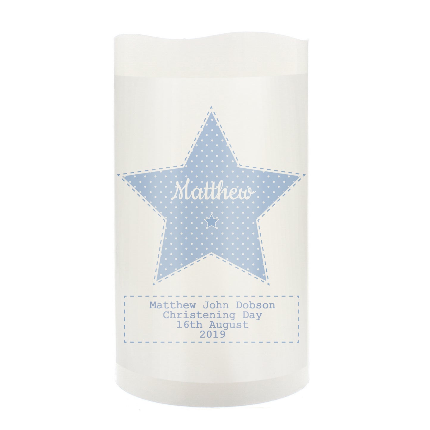Personalised Stitch & Dot Baby Boy Nightlight LED Candle - MK&JD Gifts