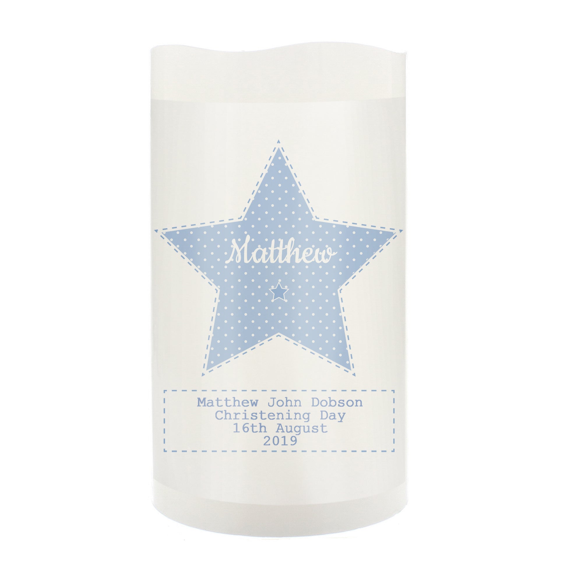 Personalised Stitch & Dot Baby Boy Nightlight LED Candle - MK&JD Gifts