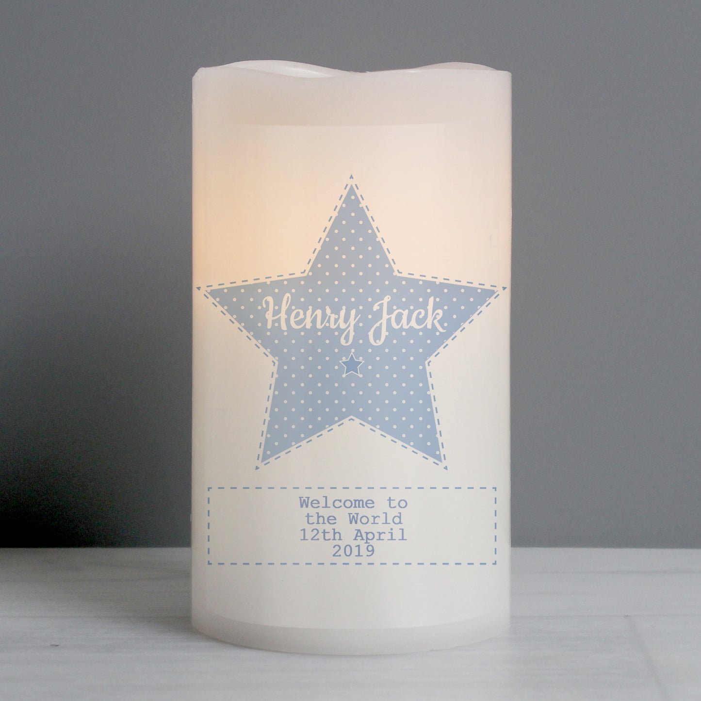 Personalised Stitch & Dot Baby Boy Nightlight LED Candle - MK&JD Gifts