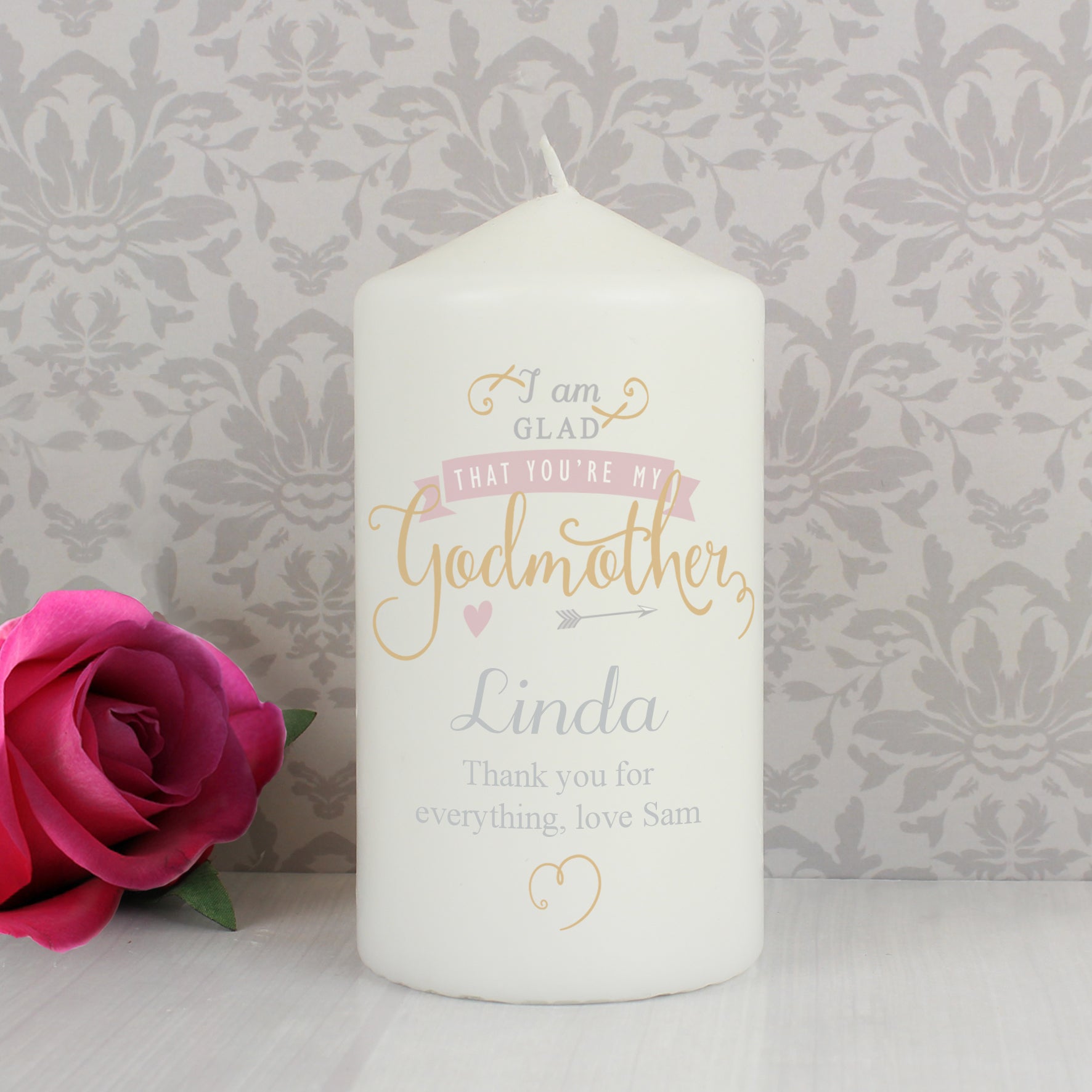 Personalised I Am Glad... Godmother Pillar Candle - MK&JD Gifts