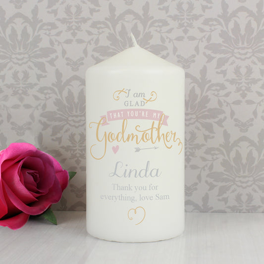 Personalised I Am Glad... Godmother Pillar Candle - MK&JD Gifts
