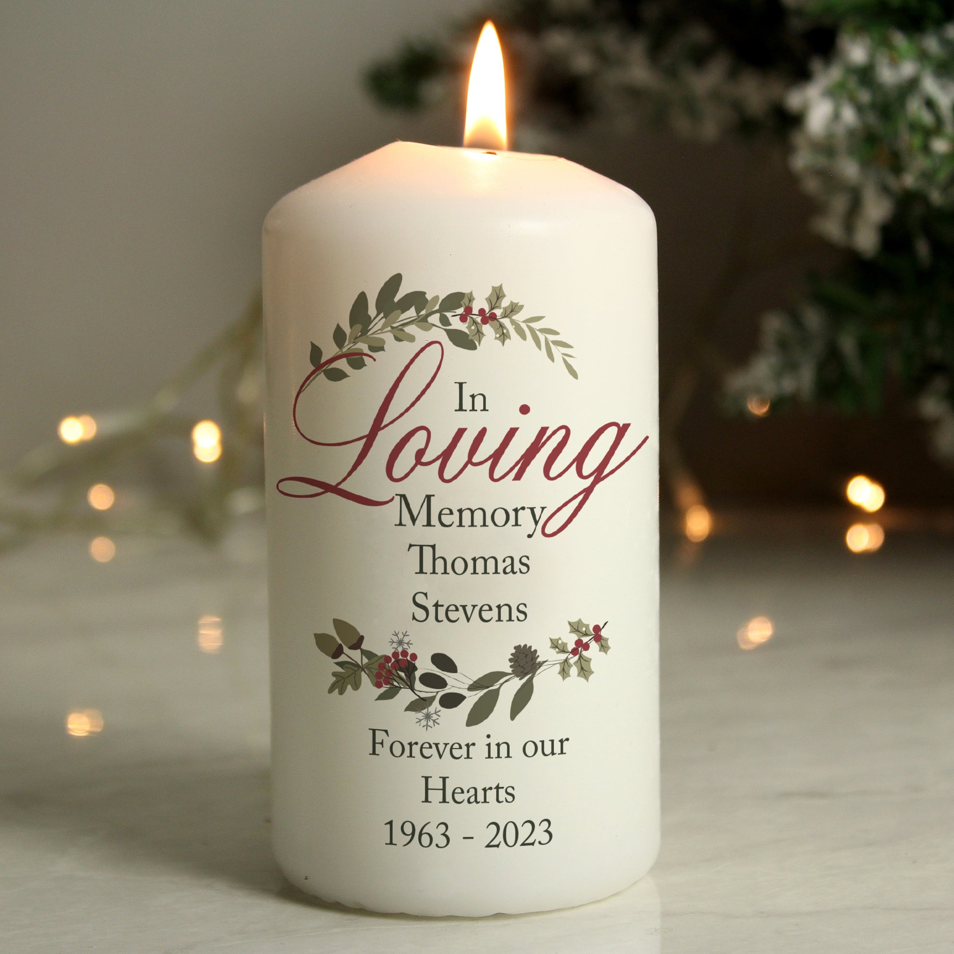 Personalised In Loving Memory Wreath Pillar Candle - MK&JD Gifts