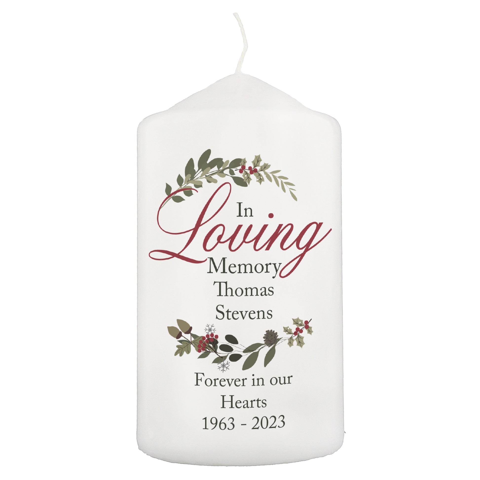 Personalised In Loving Memory Wreath Pillar Candle - MK&JD Gifts