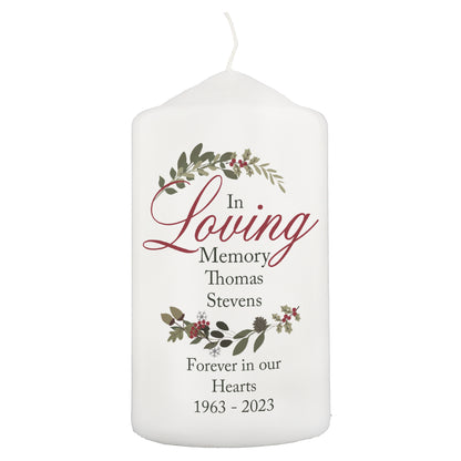 Personalised In Loving Memory Wreath Pillar Candle - MK&JD Gifts