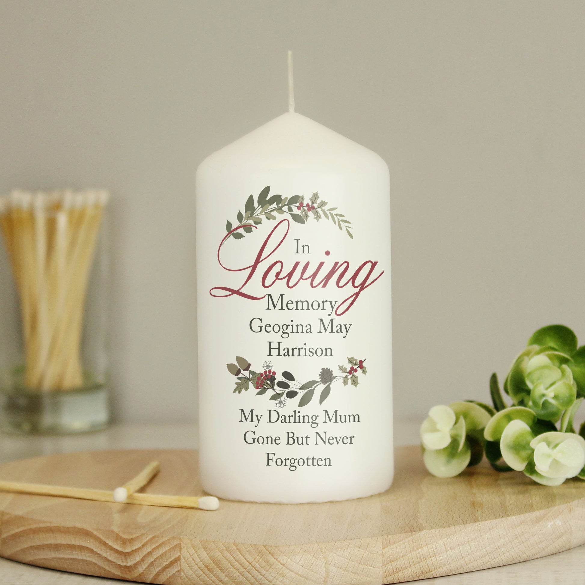 Personalised In Loving Memory Wreath Pillar Candle - MK&JD Gifts