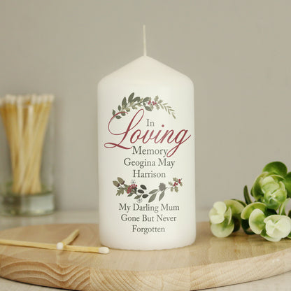Personalised In Loving Memory Wreath Pillar Candle - MK&JD Gifts
