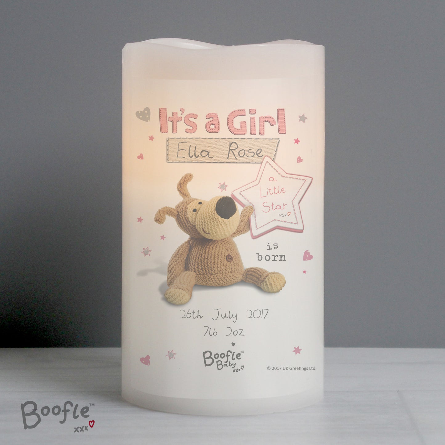 Personalised Boofle It's a Girl Nightlight LED Candle - MK&JD Gifts