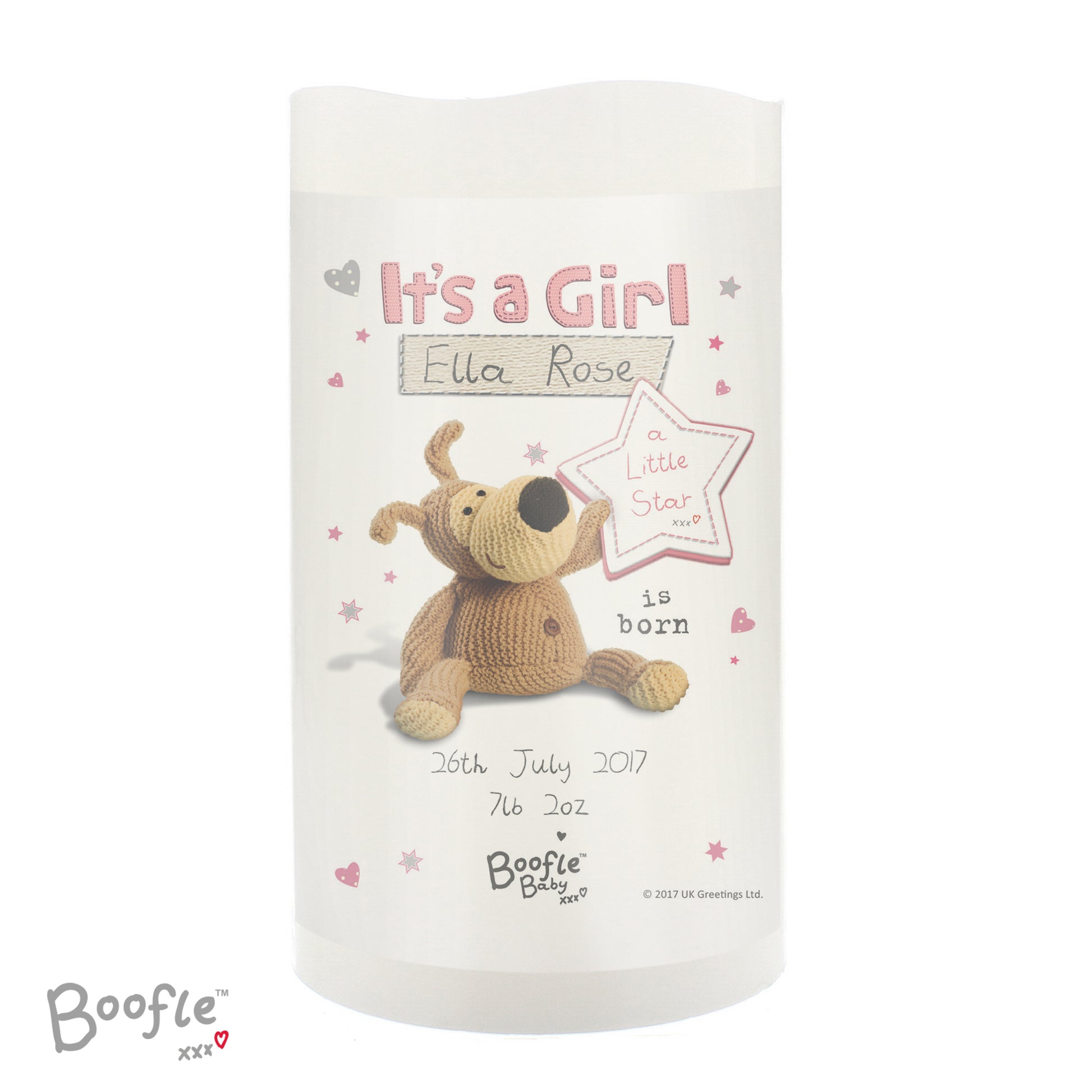 Personalised Boofle It's a Girl Nightlight LED Candle - MK&JD Gifts