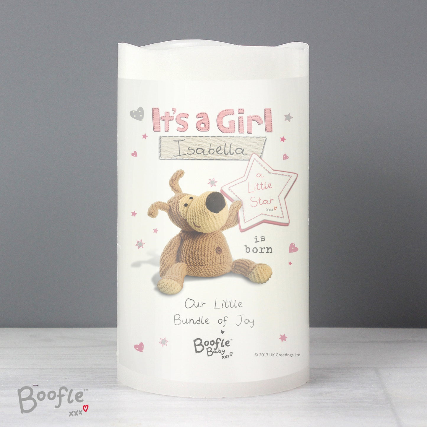 Personalised Boofle It's a Girl Nightlight LED Candle - MK&JD Gifts