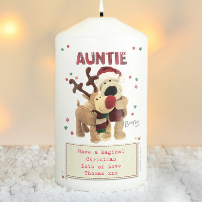 Personalised Boofle Christmas Reindeer Pillar Candle - MK&JD Gifts