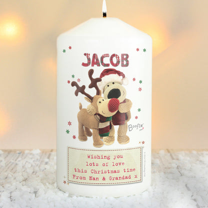 Personalised Boofle Christmas Reindeer Pillar Candle - MK&JD Gifts