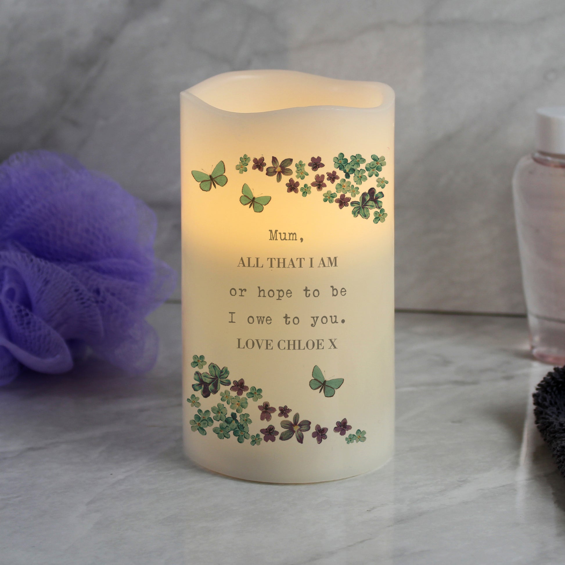 Personalised Forget Me Not LED Candle - MK&JD Gifts