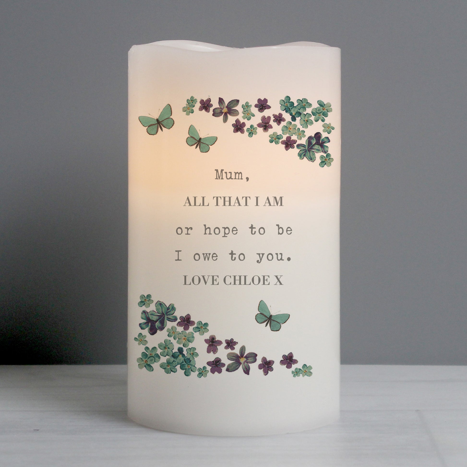 Personalised Forget Me Not LED Candle - MK&JD Gifts