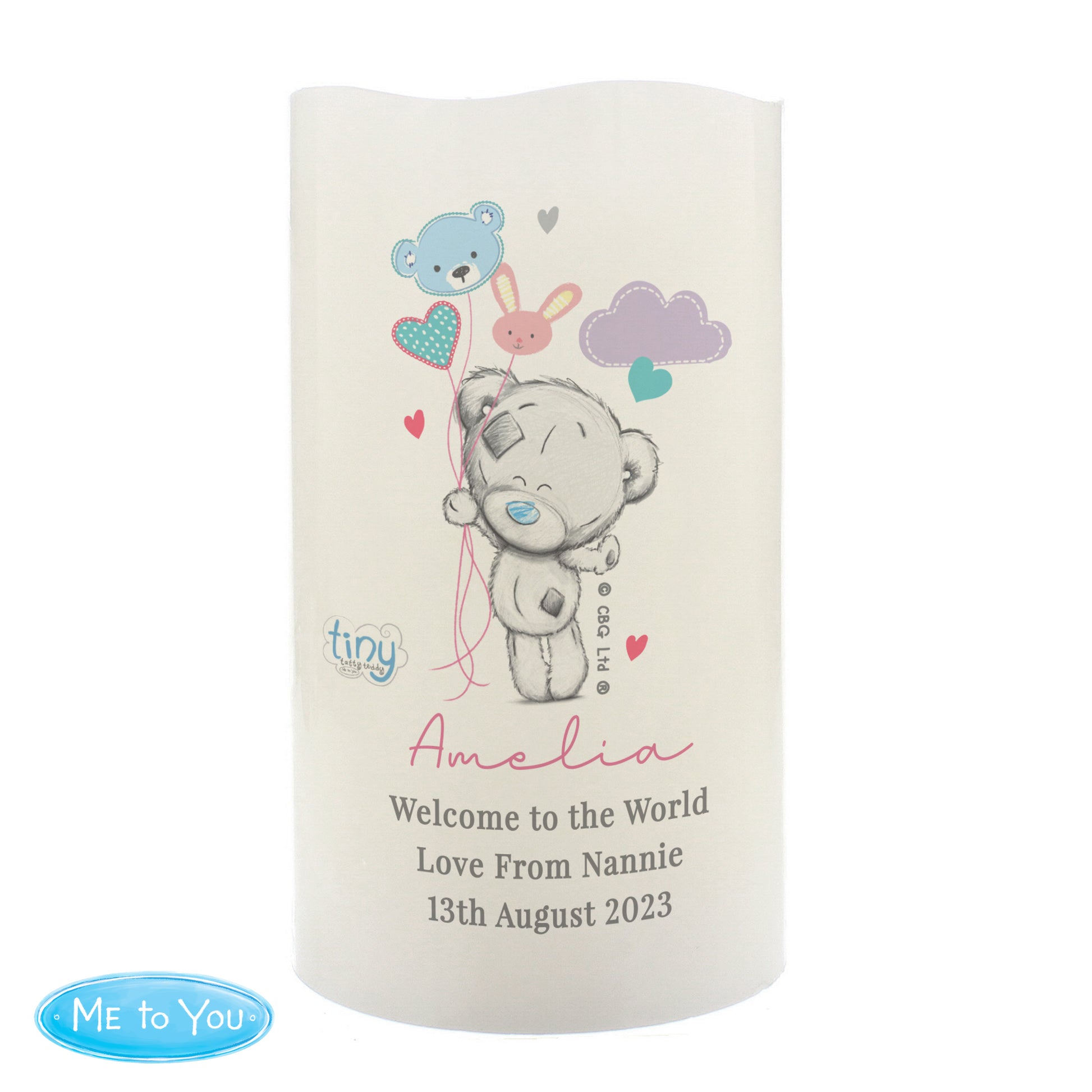 Personalised Tiny Tatty Teddy Dream Big Pink Nightlight LED Candle - MK&JD Gifts