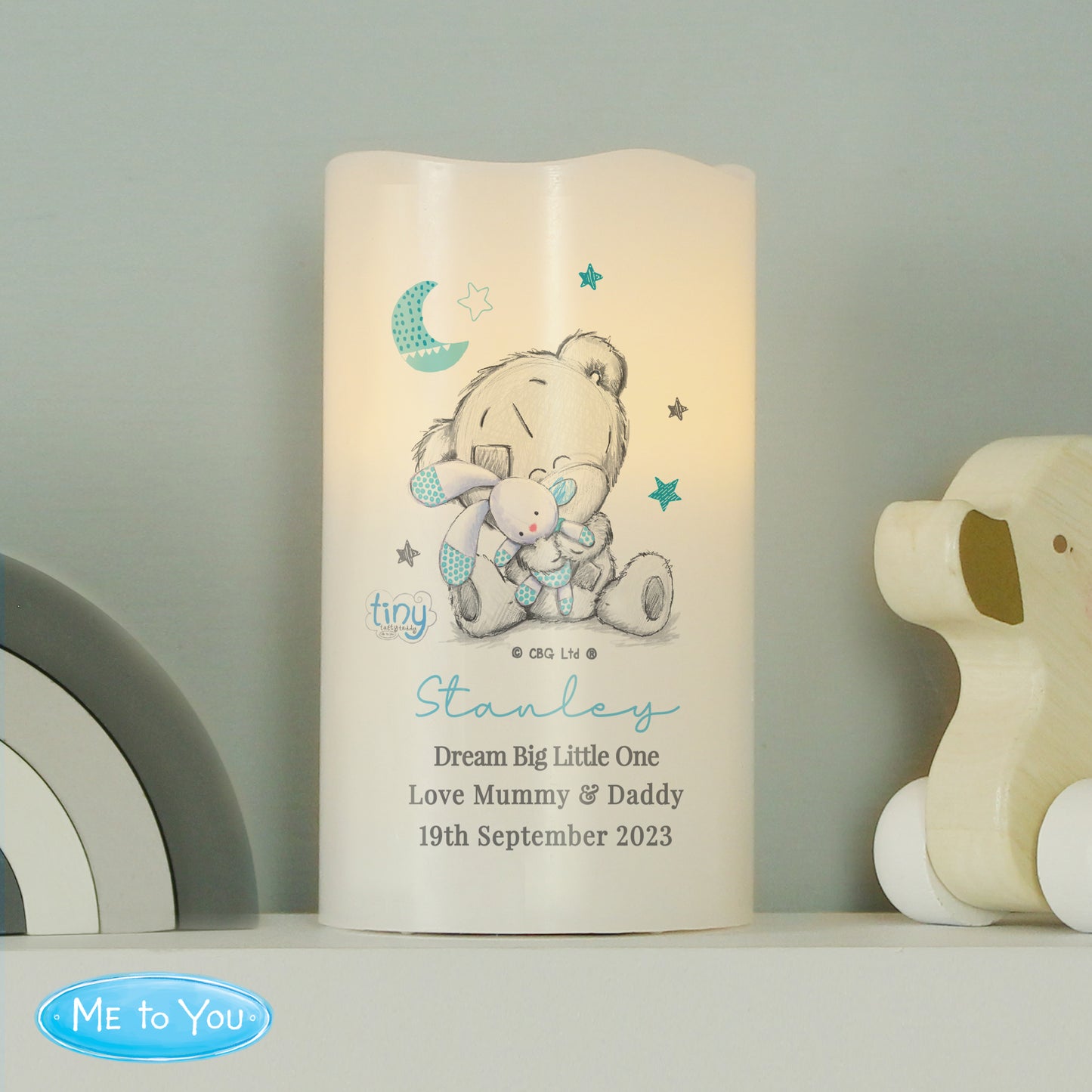 Personalised Tiny Tatty Teddy Blue Nightlight LED Candle