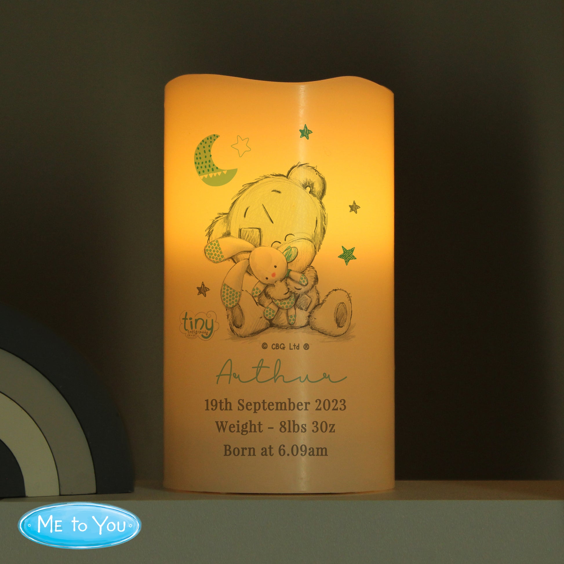 Personalised Tiny Tatty Teddy Blue Nightlight LED Candle - MK&JD Gifts