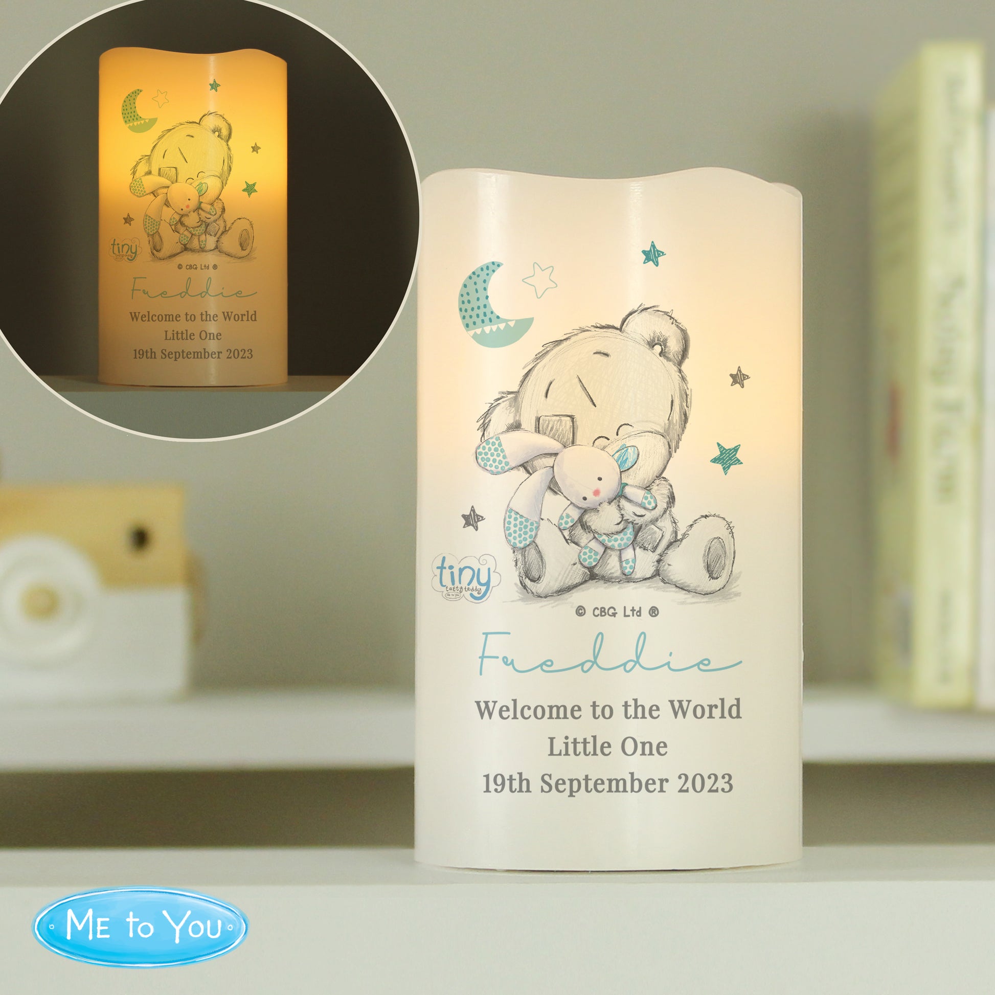 Personalised Tiny Tatty Teddy Blue Nightlight LED Candle - MK&JD Gifts