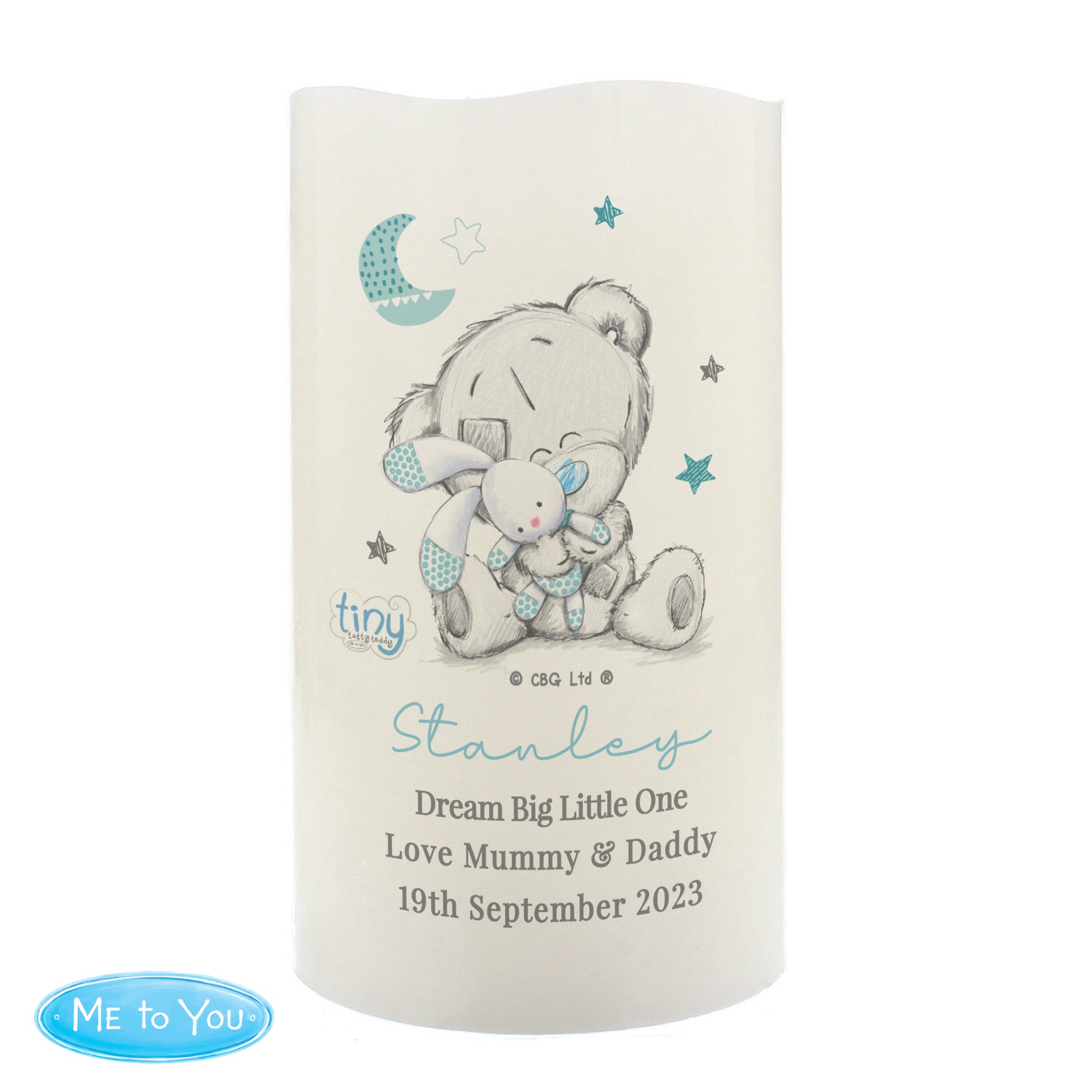 Personalised Tiny Tatty Teddy Blue Nightlight LED Candle - MK&JD Gifts