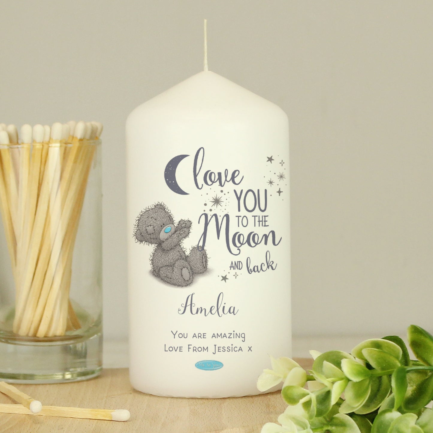 Personalised Me to You 'Love You to the Moon and Back' Pillar Candle - MK&JD Gifts