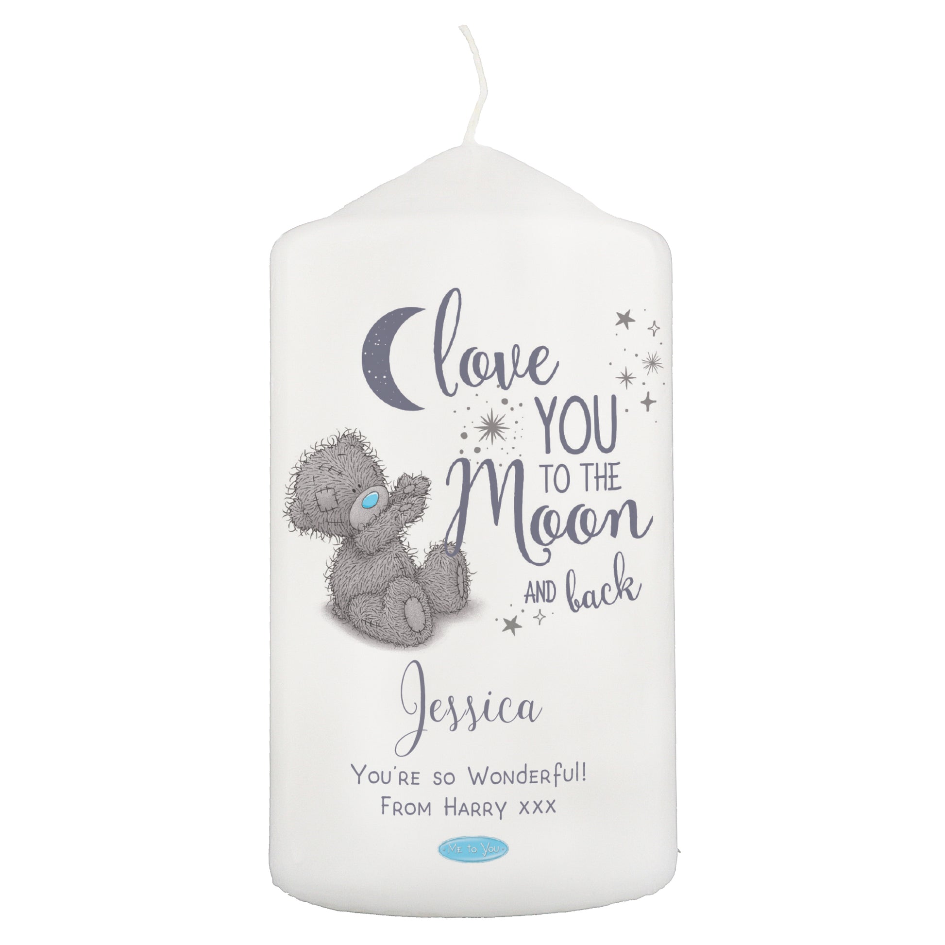 Personalised Me to You 'Love You to the Moon and Back' Pillar Candle - MK&JD Gifts