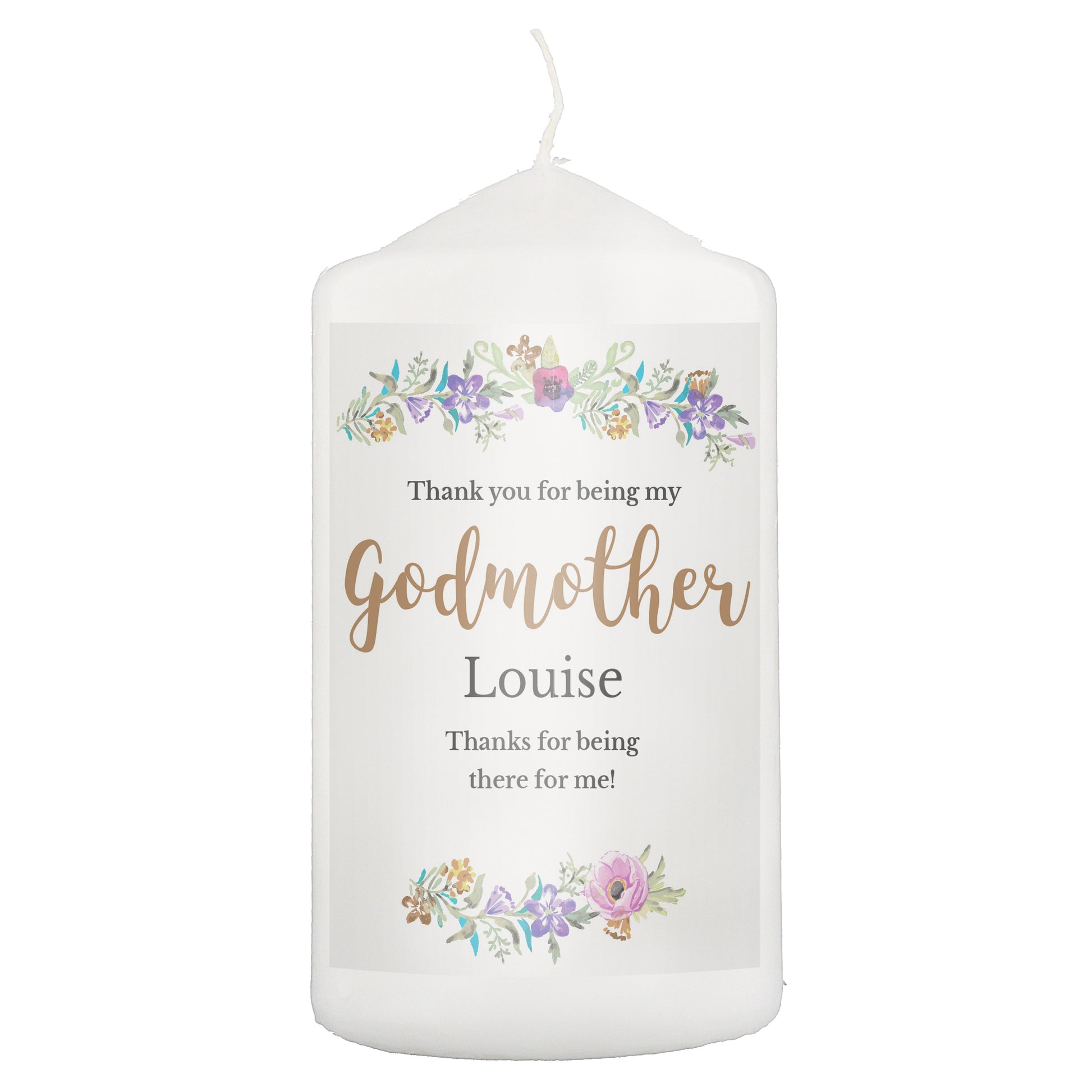 Personalised Godmother 'Floral Watercolour' Pillar Candle - MK&JD Gifts