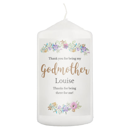 Personalised Godmother 'Floral Watercolour' Pillar Candle - MK&JD Gifts