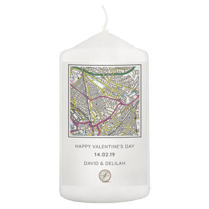 Personalised Present Day Map Compass Pillar Candle - MK&JD Gifts