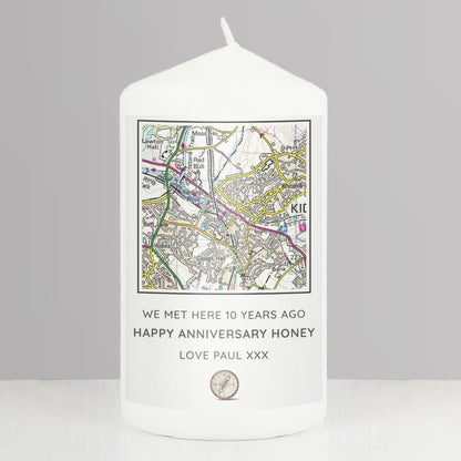 Personalised Present Day Map Compass Pillar Candle - MK&JD Gifts