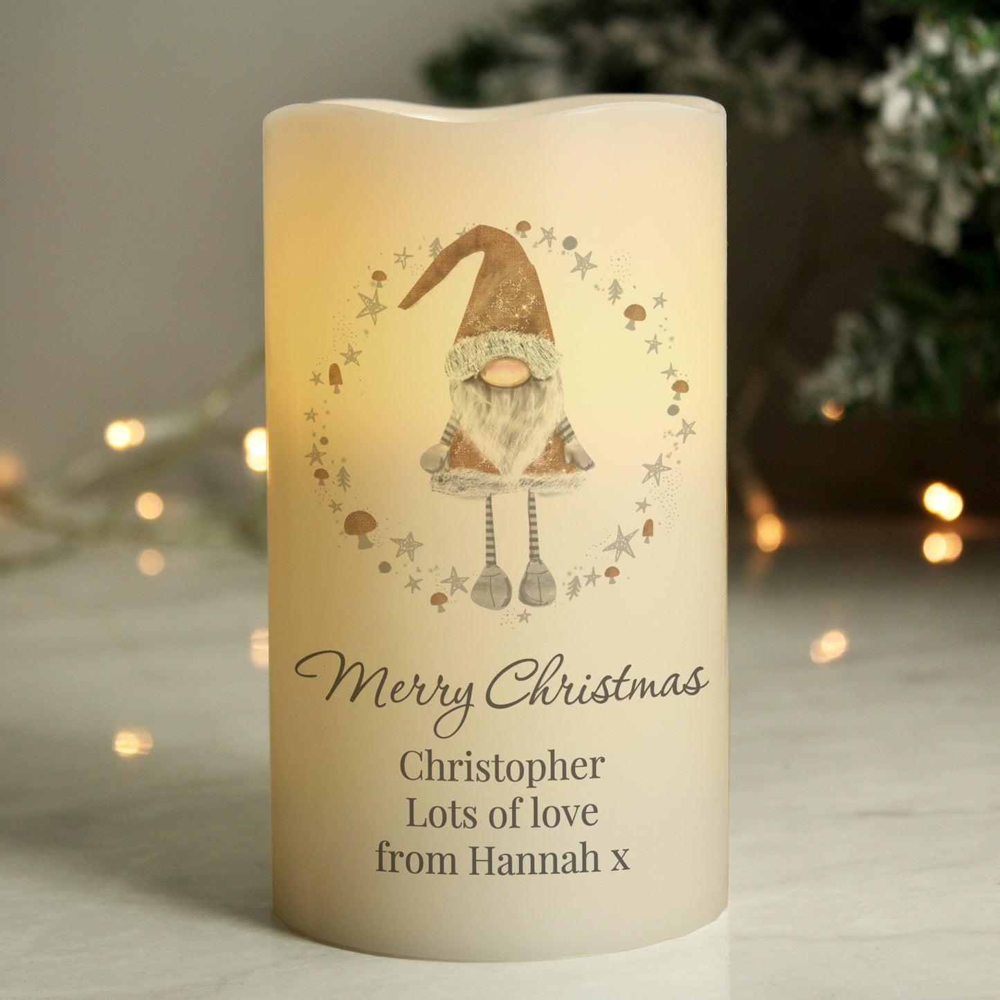 Personalised Christmas Gonk LED Candle